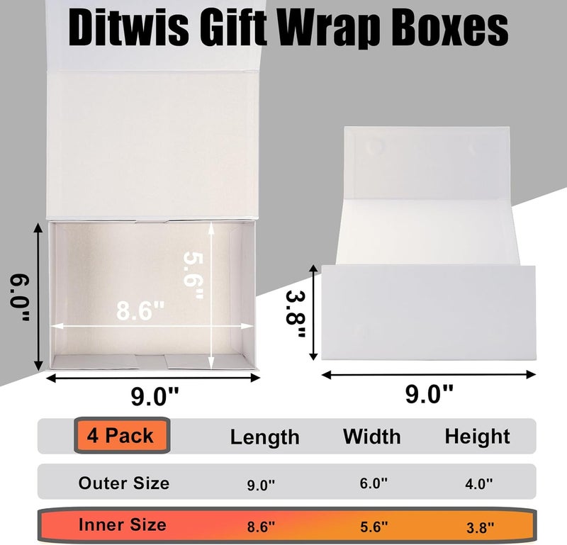 Ditwis 4 Pack 9x6x4 Inches Gift Boxes with Magnetic Closure Lids, White Magnetic Box for Wedding, Groomsmen Bridesmaid Proposal, Birthdays, Mother's Day - Image 2